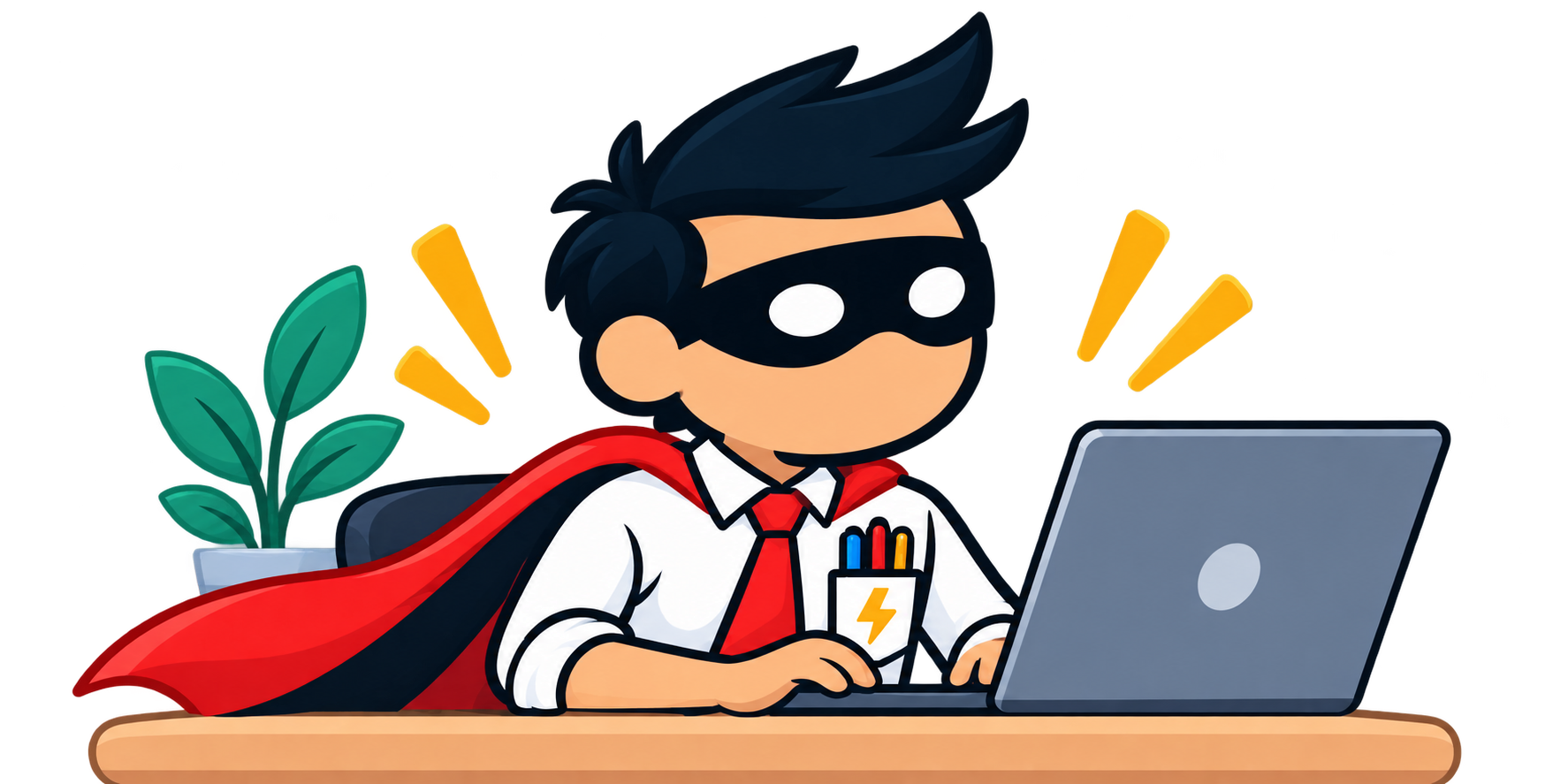 The OfficeSidekick mascot working at a laptop on his desk.